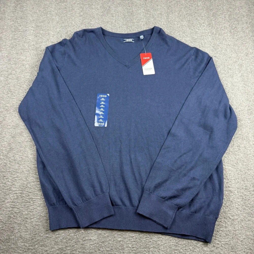 IZOD Fieldhouse Sweater Men's XXL V-Neck Pullover‎ Blue Peacoat 45FS692403 NWT